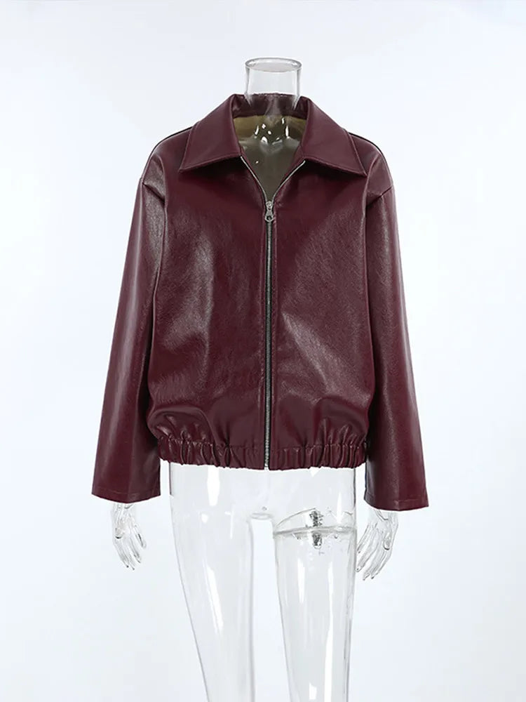 Locomotive Leather Women's Jacket Fashion Zipper Long Sleeve Pu Female Coats 2024 Autumn Winter Turn-down Collar Lady Outwears