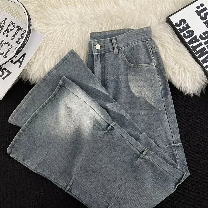 2025 Y2K Streetwear Vintage Pleated Jeans For Men Hip Hop Fashion Blue Baggy Denim Trousers Harajuku Draped Straight Jean