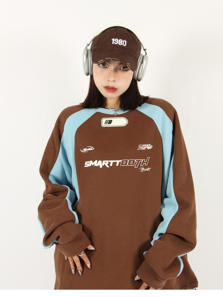 ADAgirl Black Vintage Sweatshirt Women Oversized Hoodie Y2k Patchwork Raglan Sleeve Cybercore Korean Style Fashion Kpop Clothes - KAEDE GARDENS