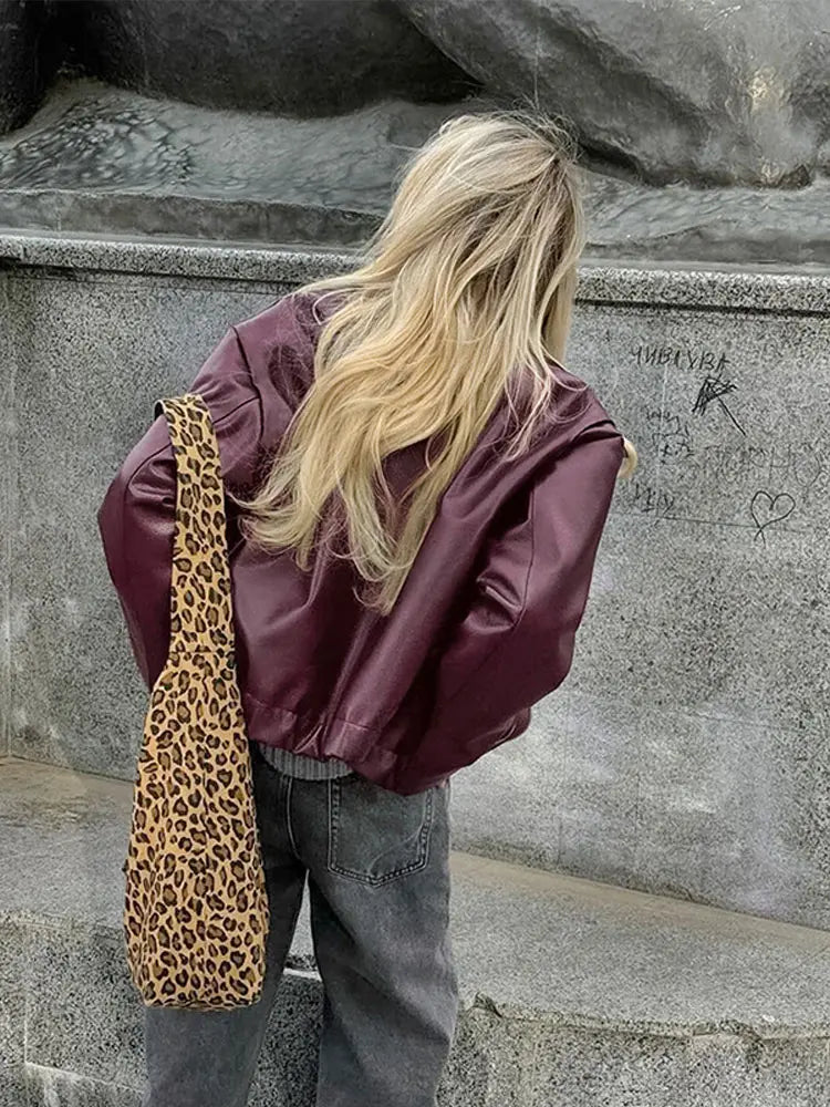 Locomotive Leather Women's Jacket Fashion Zipper Long Sleeve Pu Female Coats 2024 Autumn Winter Turn-down Collar Lady Outwears