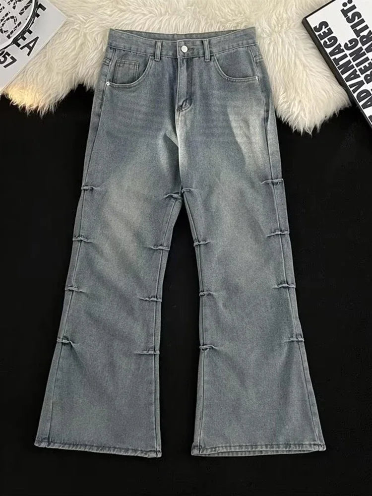 2025 Y2K Streetwear Vintage Pleated Jeans For Men Hip Hop Fashion Blue Baggy Denim Trousers Harajuku Draped Straight Jean