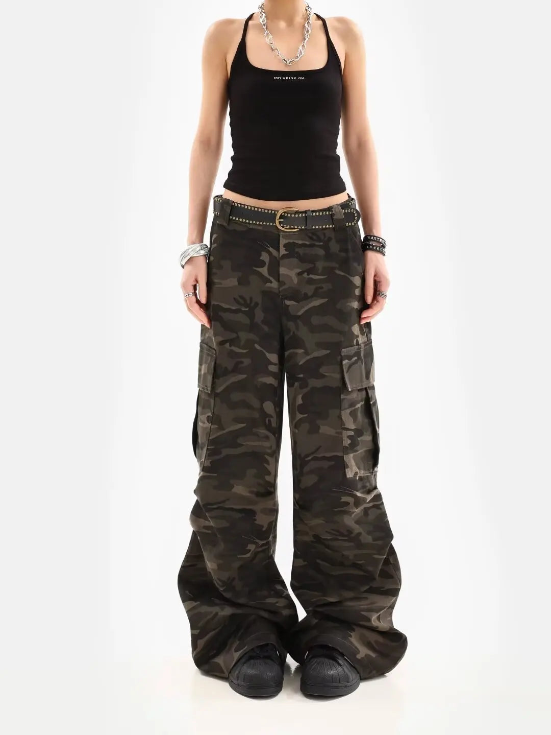 American Retro High Street Casual Overalls Camouflage Loose Wide Leg Pants For Women Y2k Hip-hop Cargo Grunge Baggy Trousers