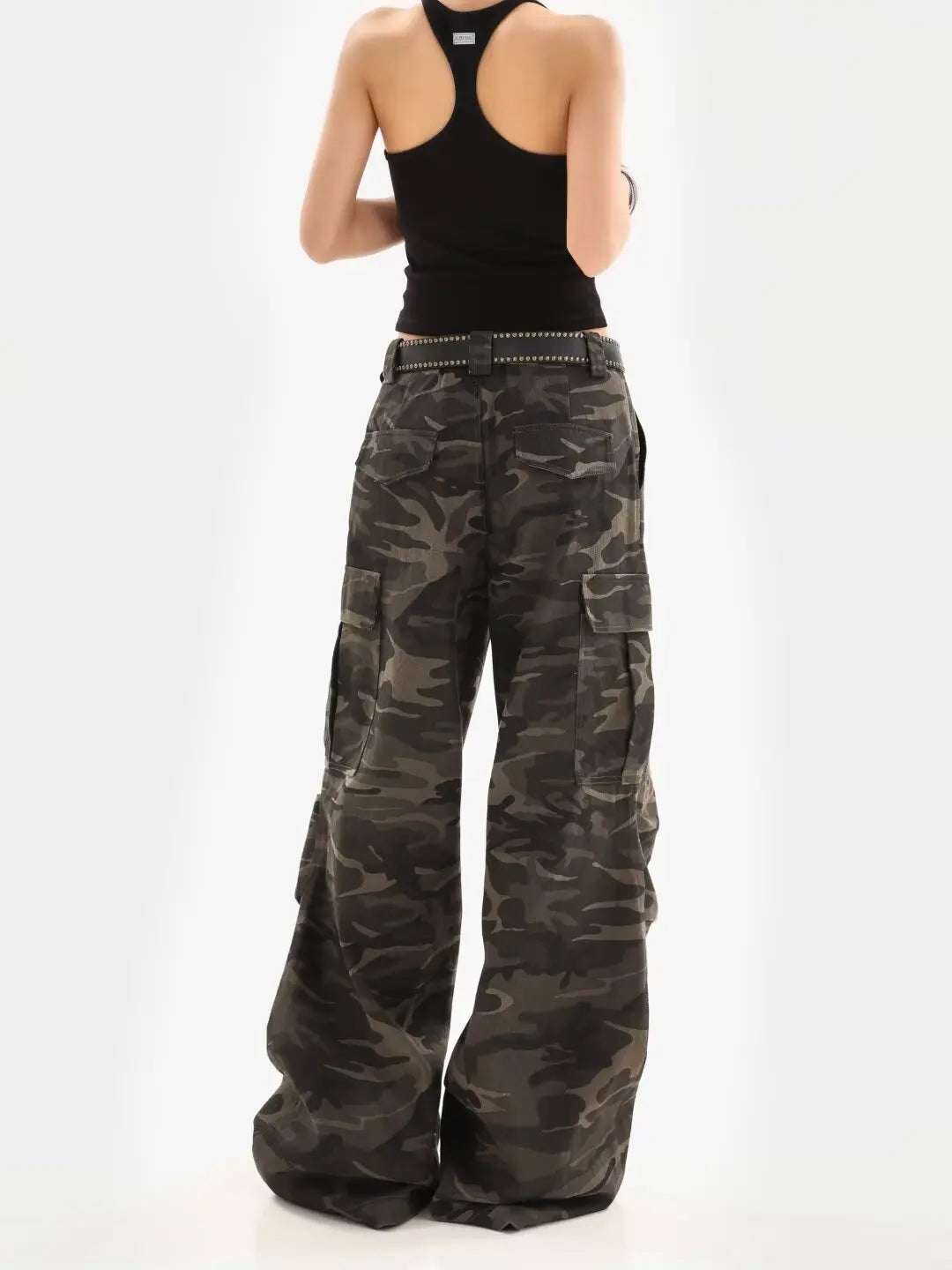 American Retro High Street Casual Overalls Camouflage Loose Wide Leg Pants For Women Y2k Hip-hop Cargo Grunge Baggy Trousers