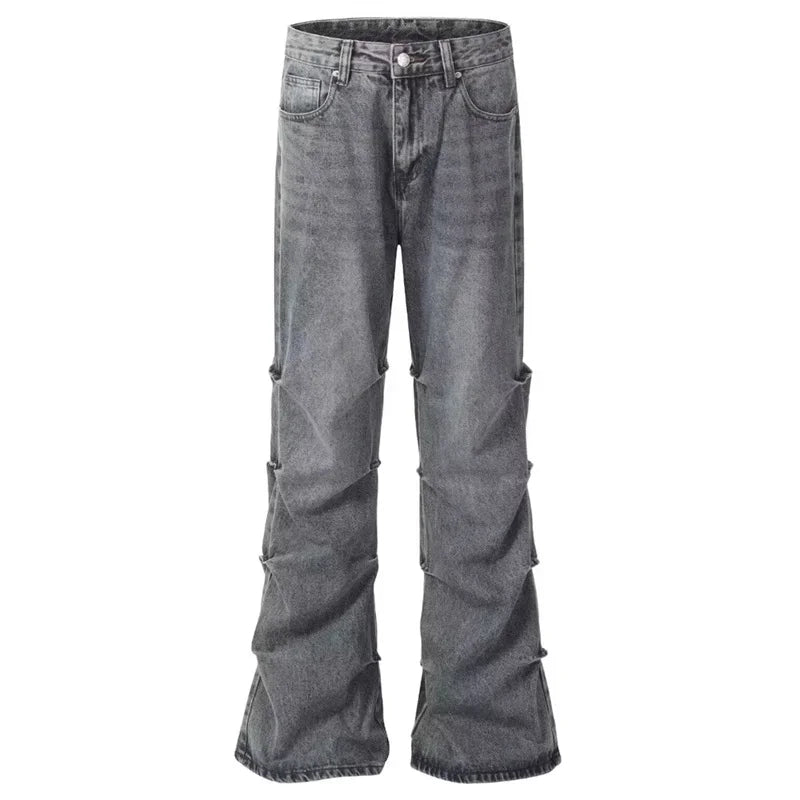 2025 Y2K Streetwear Vintage Pleated Jeans For Men Hip Hop Fashion Blue Baggy Denim Trousers Harajuku Draped Straight Jean