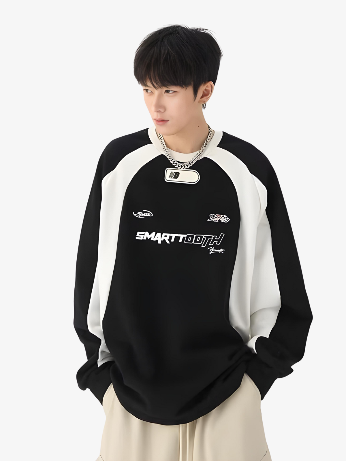 KG Wave Line Patchwork Sweater - KAEDE GARDENS