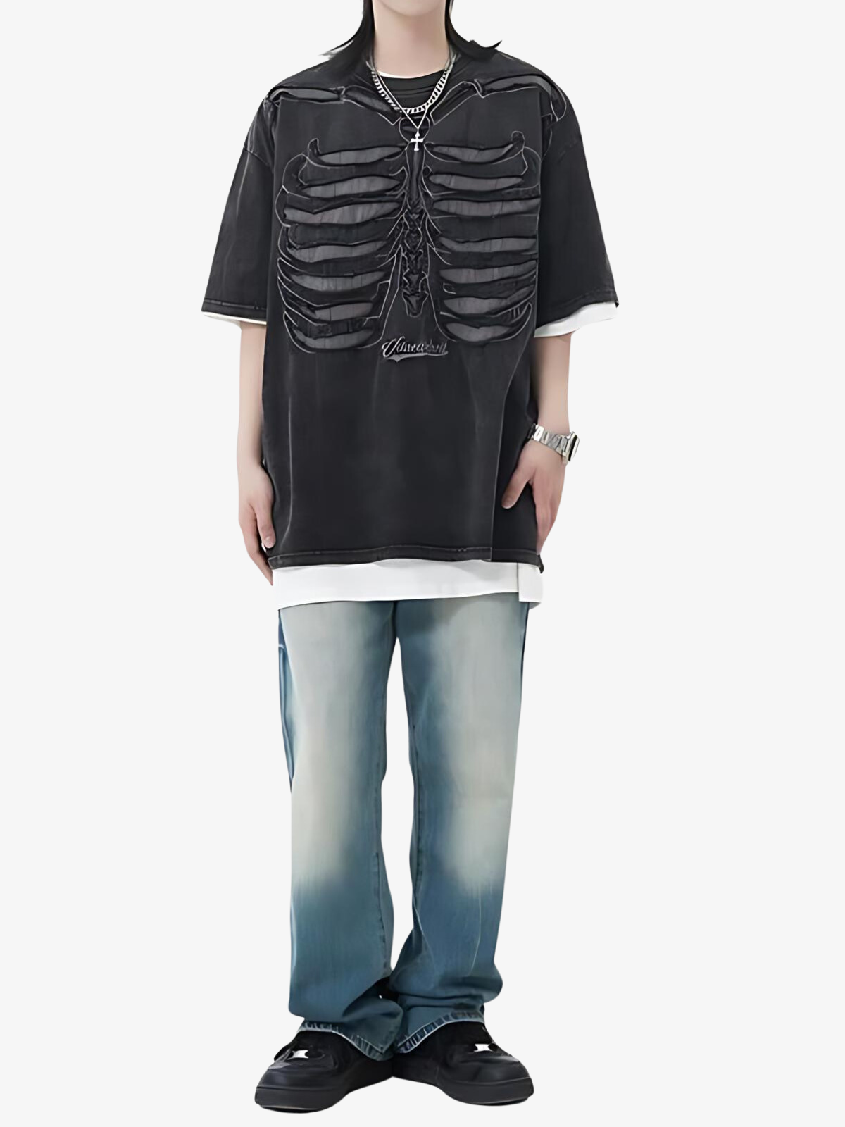 KG Ripped Skeleton Bone T-Shirt - KAEDE GARDENS