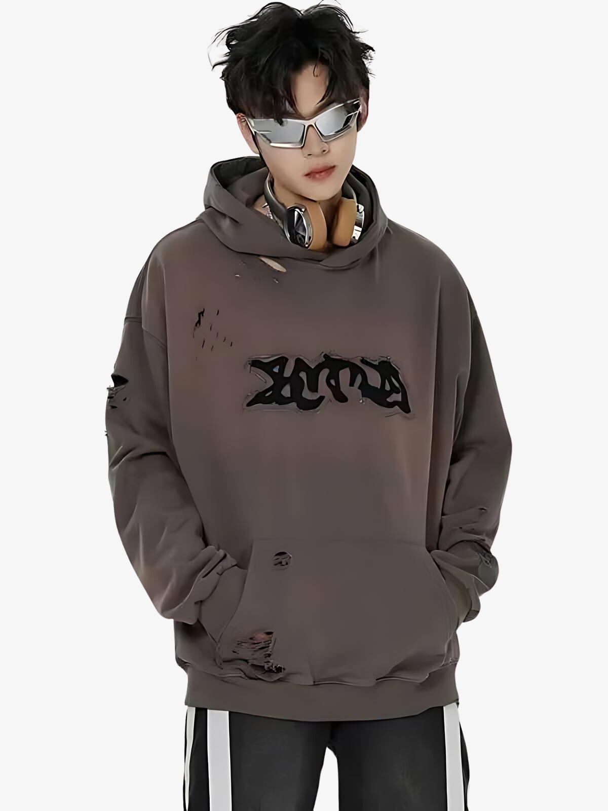 KG Acid Wash Graffiti Hoodie - KAEDE GARDENS