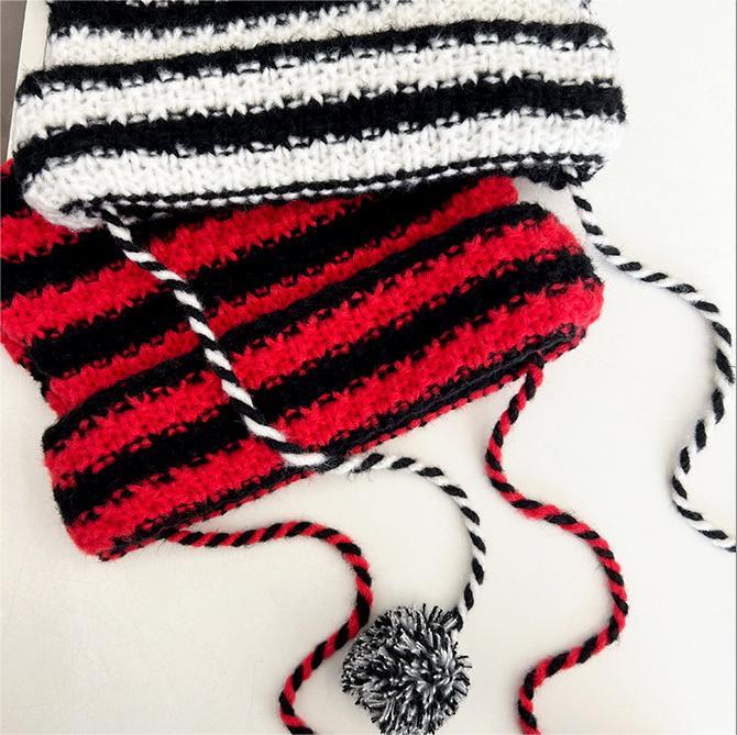 Y2K Japanese Streetwear Harajuku Beanie Hat Little Devil Striped Knitted Hat ForWomen Girls Autumn Winter Cute Cat Ears Cap - KAEDE GARDENS