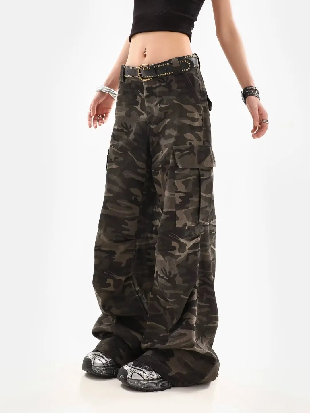 American Retro High Street Casual Overalls Camouflage Loose Wide Leg Pants For Women Y2k Hip-hop Cargo Grunge Baggy Trousers