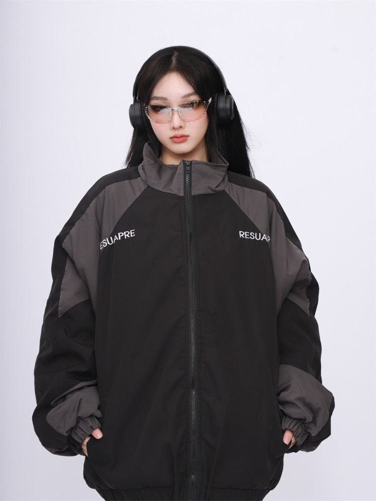 ADAgirl Vintage Windbreak Women Jackets Harajuku Patchwork Streetwear Coats for Female Hip Hop Korean Tops Casual Paired Clothes - KAEDE GARDENS