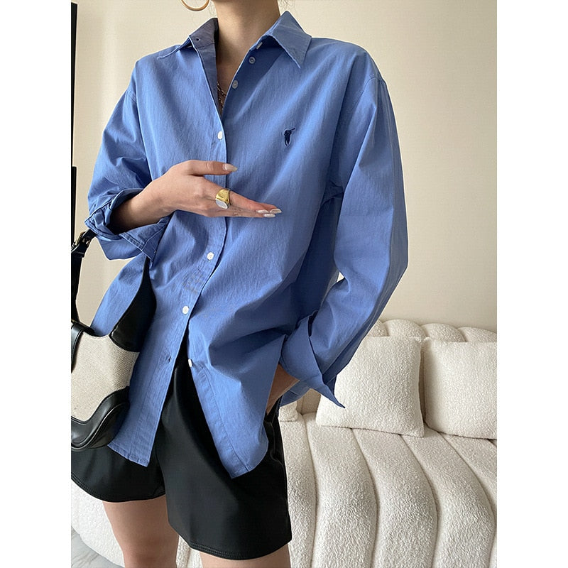 French original embroidery shirt loose design commuting 2023 early spring new style tops - KAEDE GARDENS