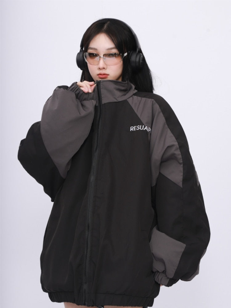 ADAgirl Vintage Windbreak Women Jackets Harajuku Patchwork Streetwear Coats for Female Hip Hop Korean Tops Casual Paired Clothes - KAEDE GARDENS