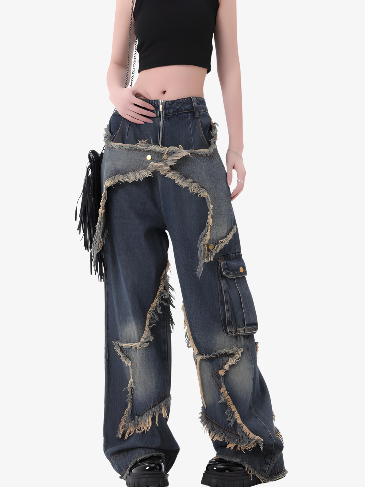 KG Puffed Distressed Star Jeans