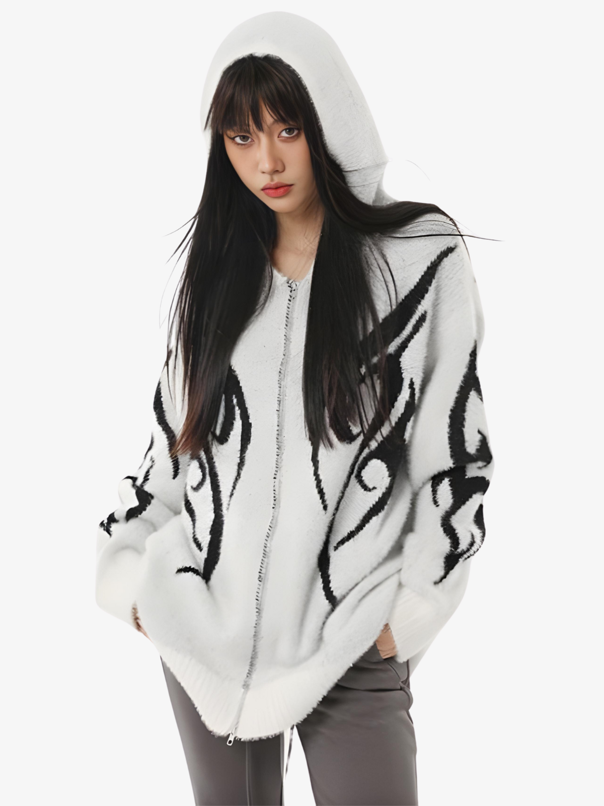 KG Patterned Zip Up Cardigan Hoodie